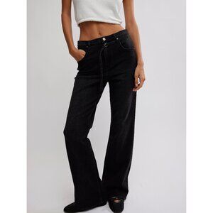 🆕 FREE PEOPLE We The Free Sabine Slim A-Line Jeans / Smokeshow